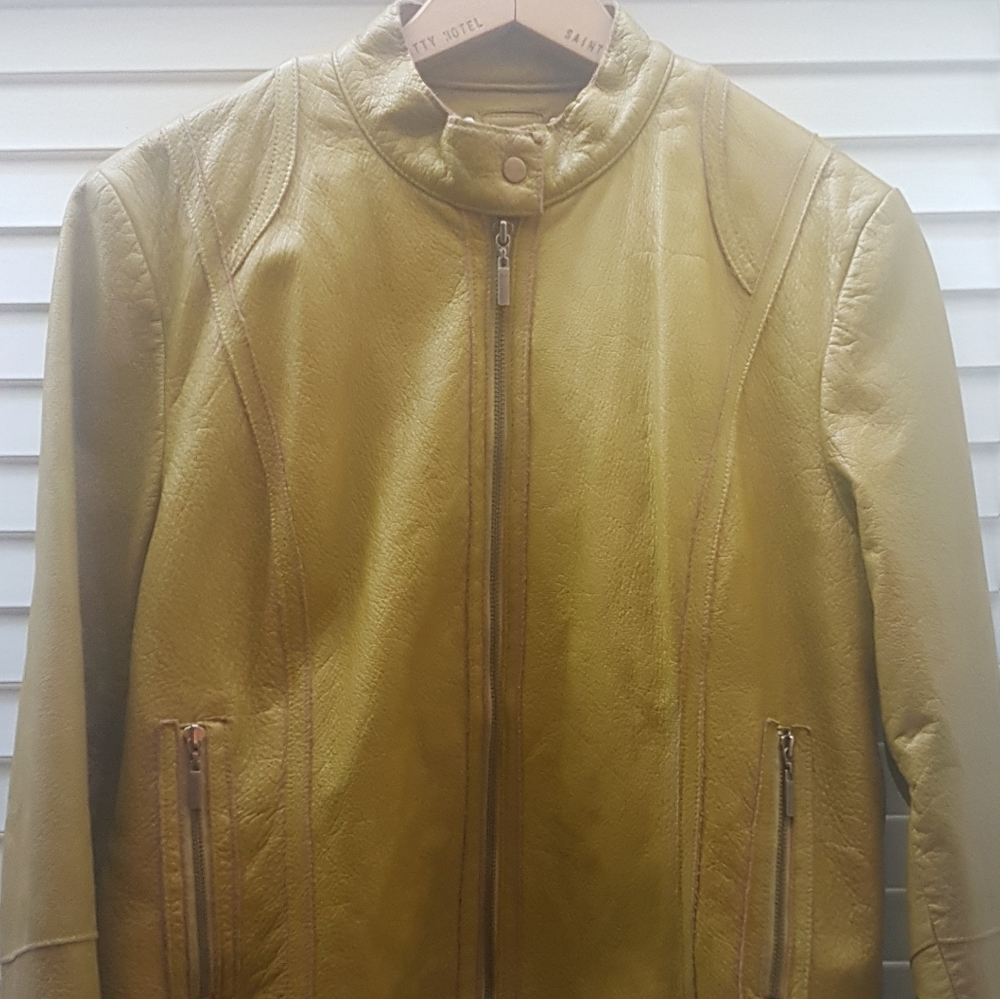 XL Pelle Studio chartreuse leather moto jacket